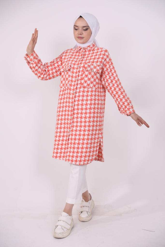 Houndstooth Araboy Double Pocket Shirt Orange