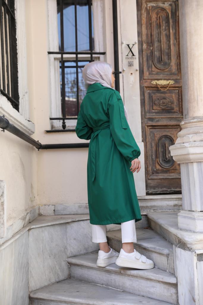 Stoned Collar Trench Green
