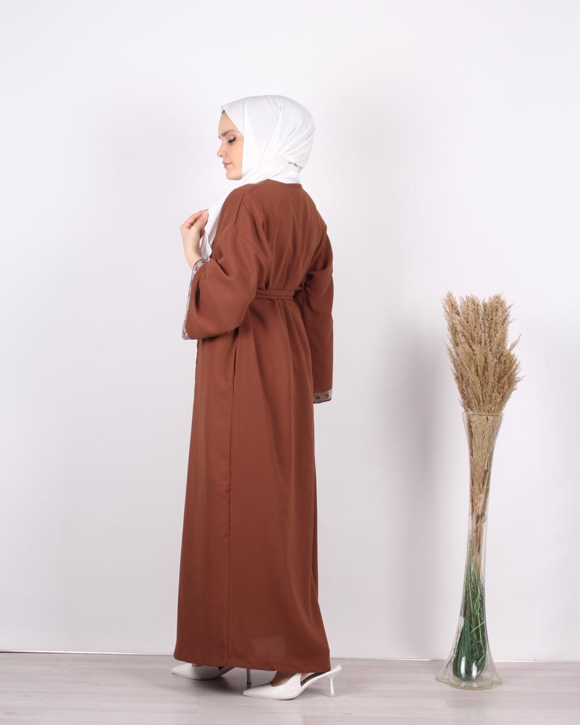 Taş İşlemeli Abaya Kahve