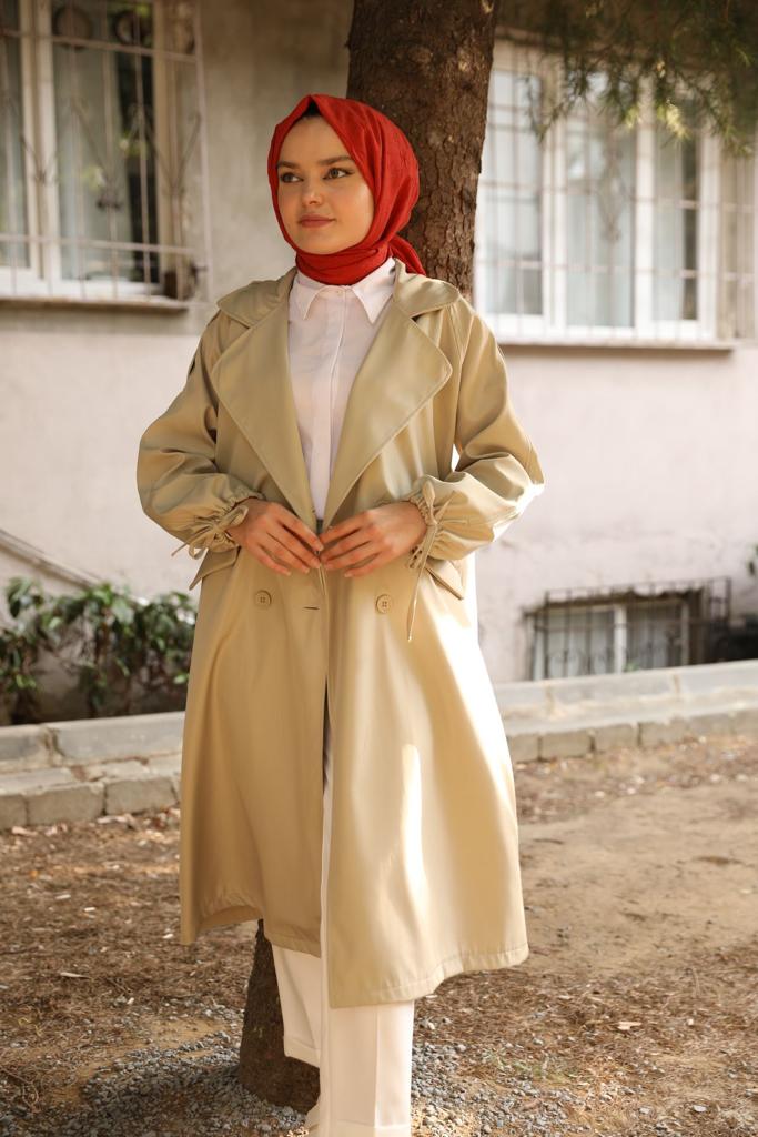 Oversize Trench with Tied Sleeves Beige