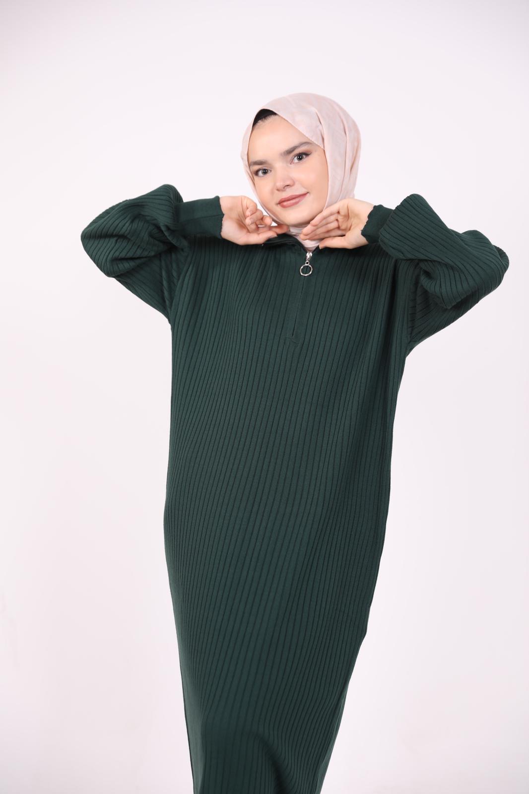 Zippered Collar Knitwear Dress Green
