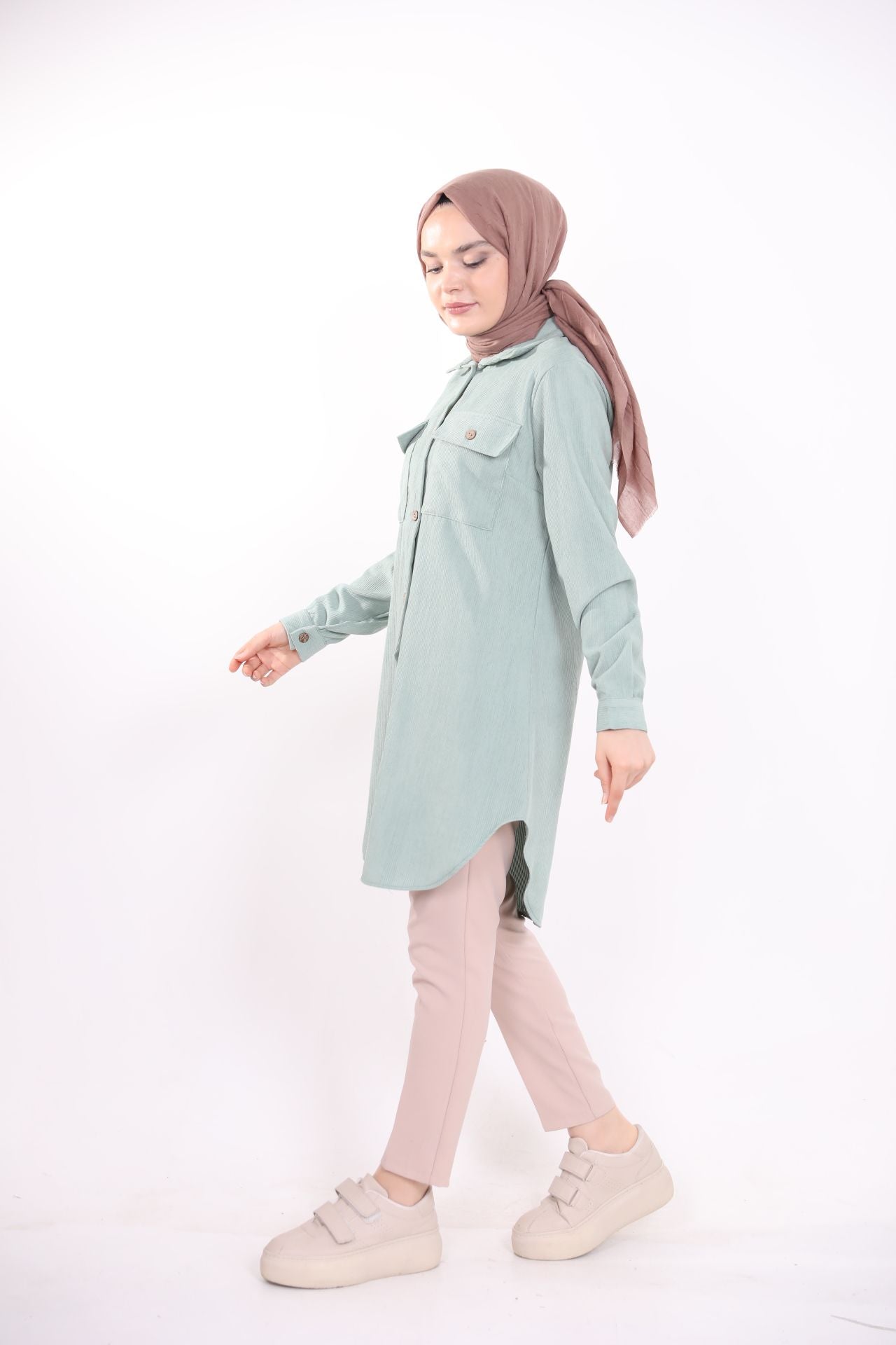 Velvet Shirt with Pockets Water Green