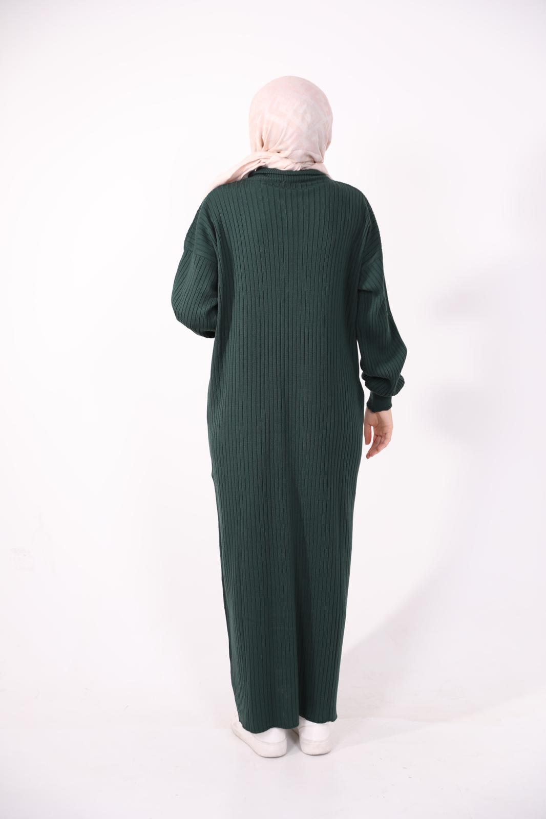 Zippered Collar Knitwear Dress Green