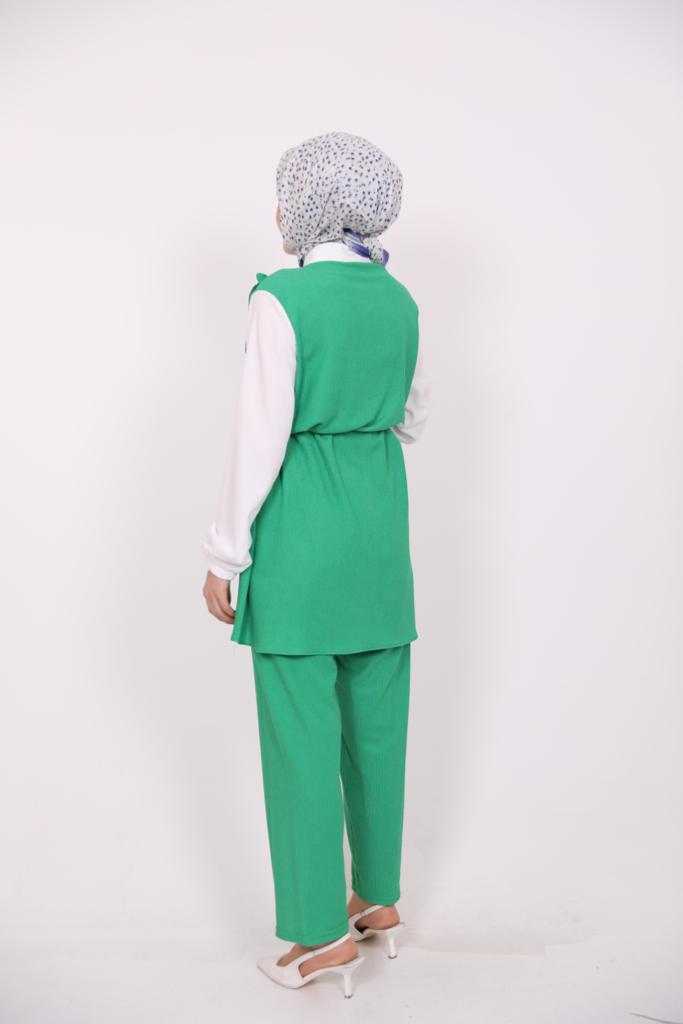Frilly Front Shirt Detailed Suit Green