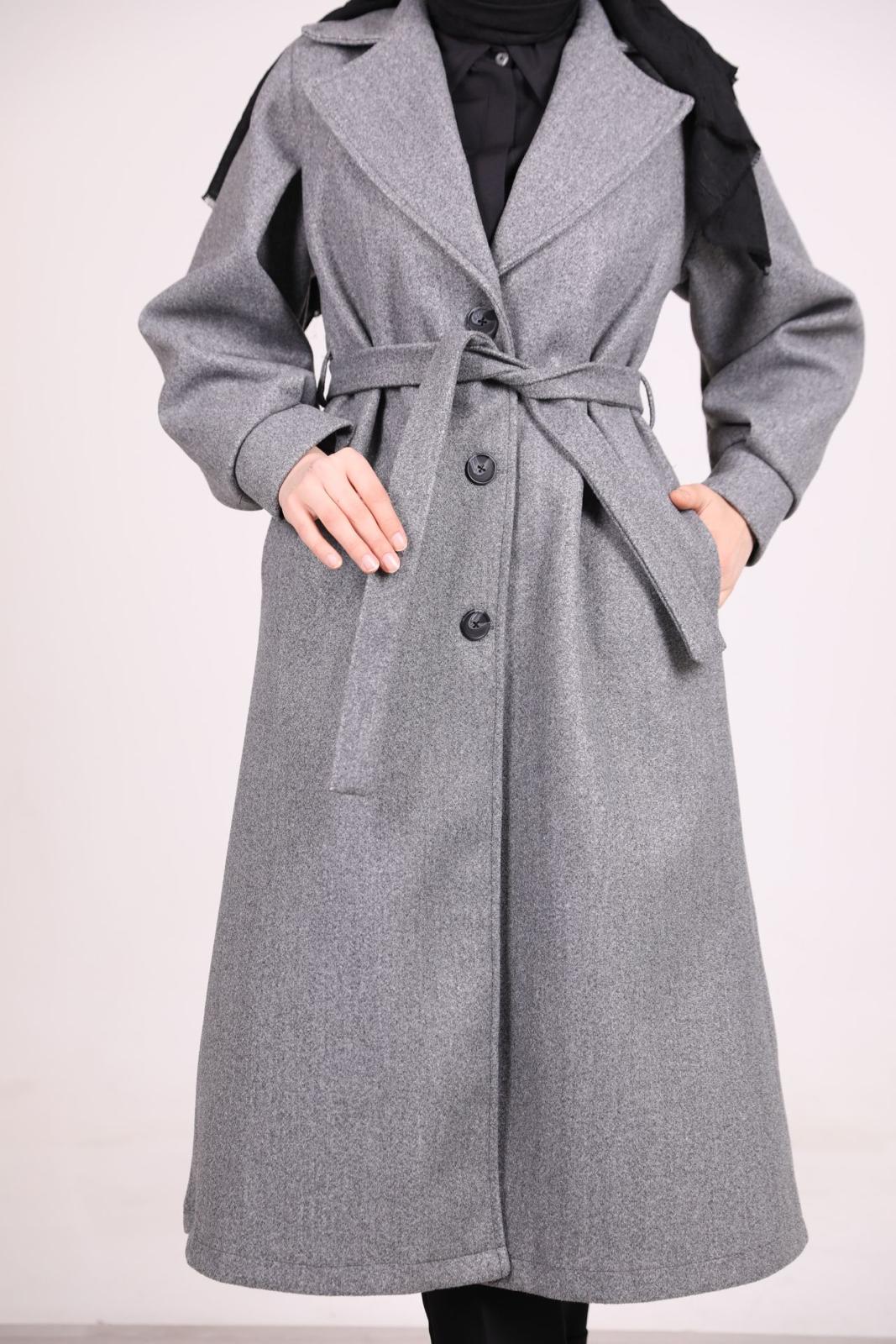 Bracelet Sleeve Belted Coat Gray