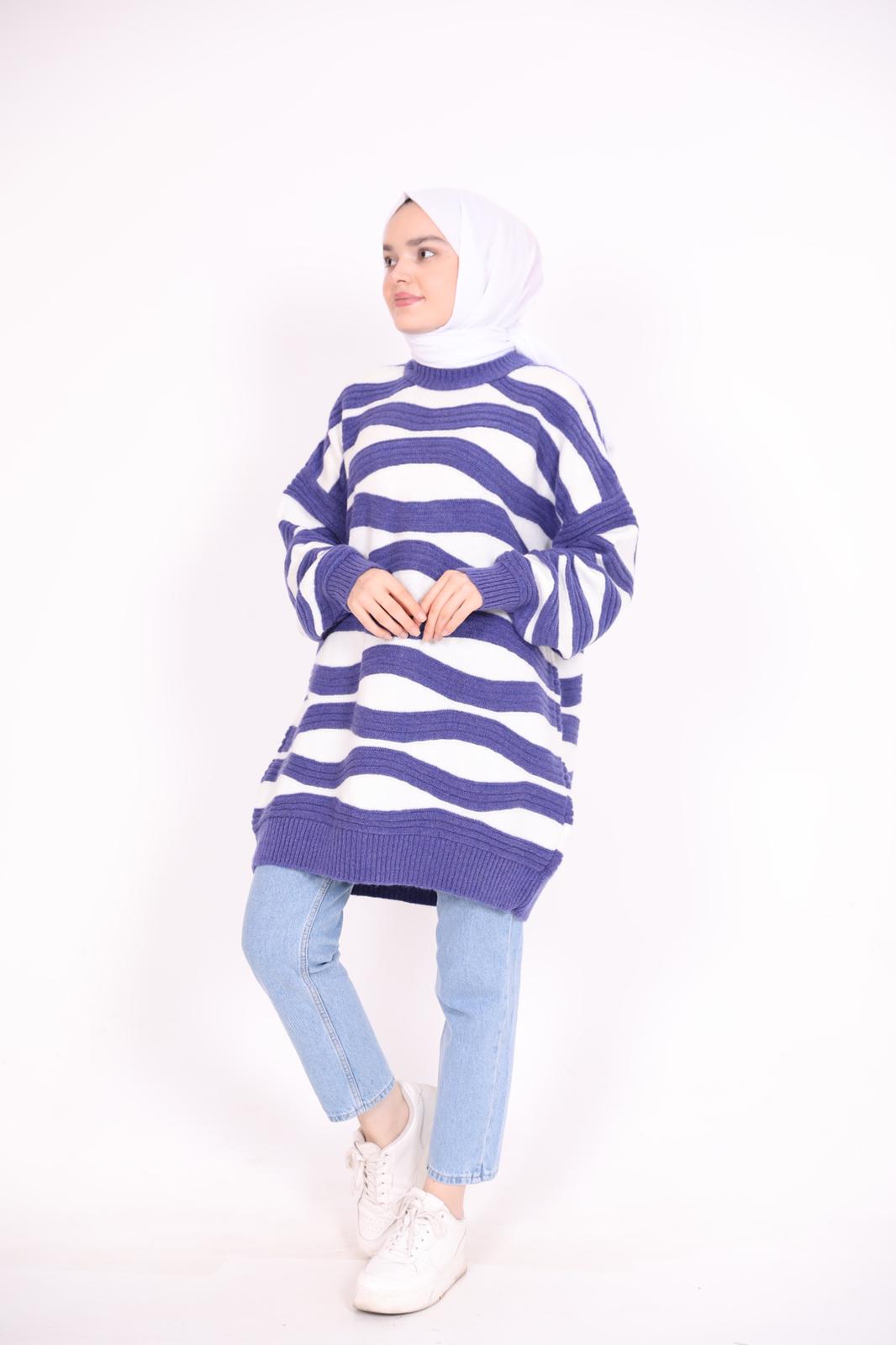 Stripe Pattern Araboy Sweater Purple
