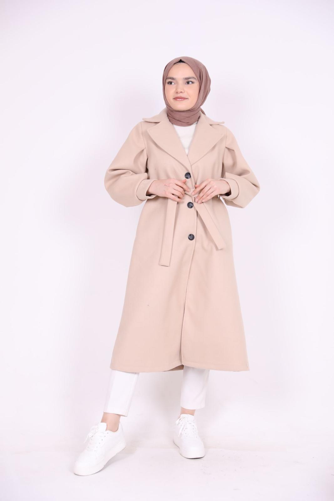 Bracelet Sleeve Belted Coat Beige