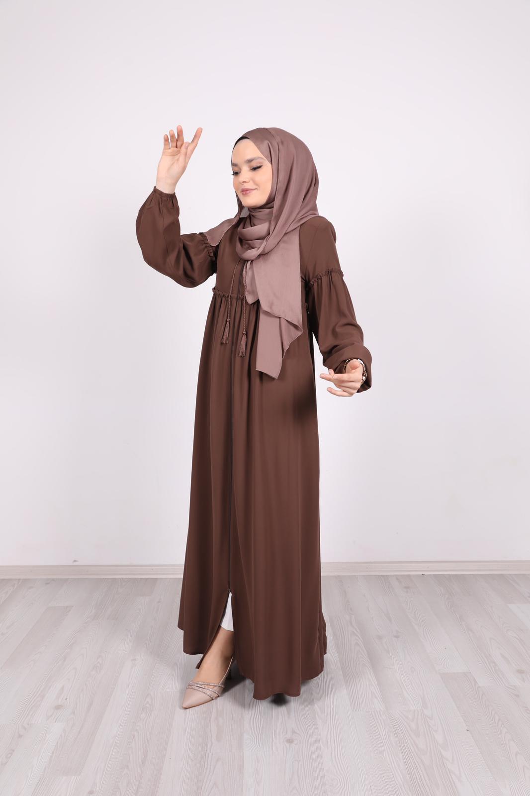 Ruffle Detailed Abaya Brown