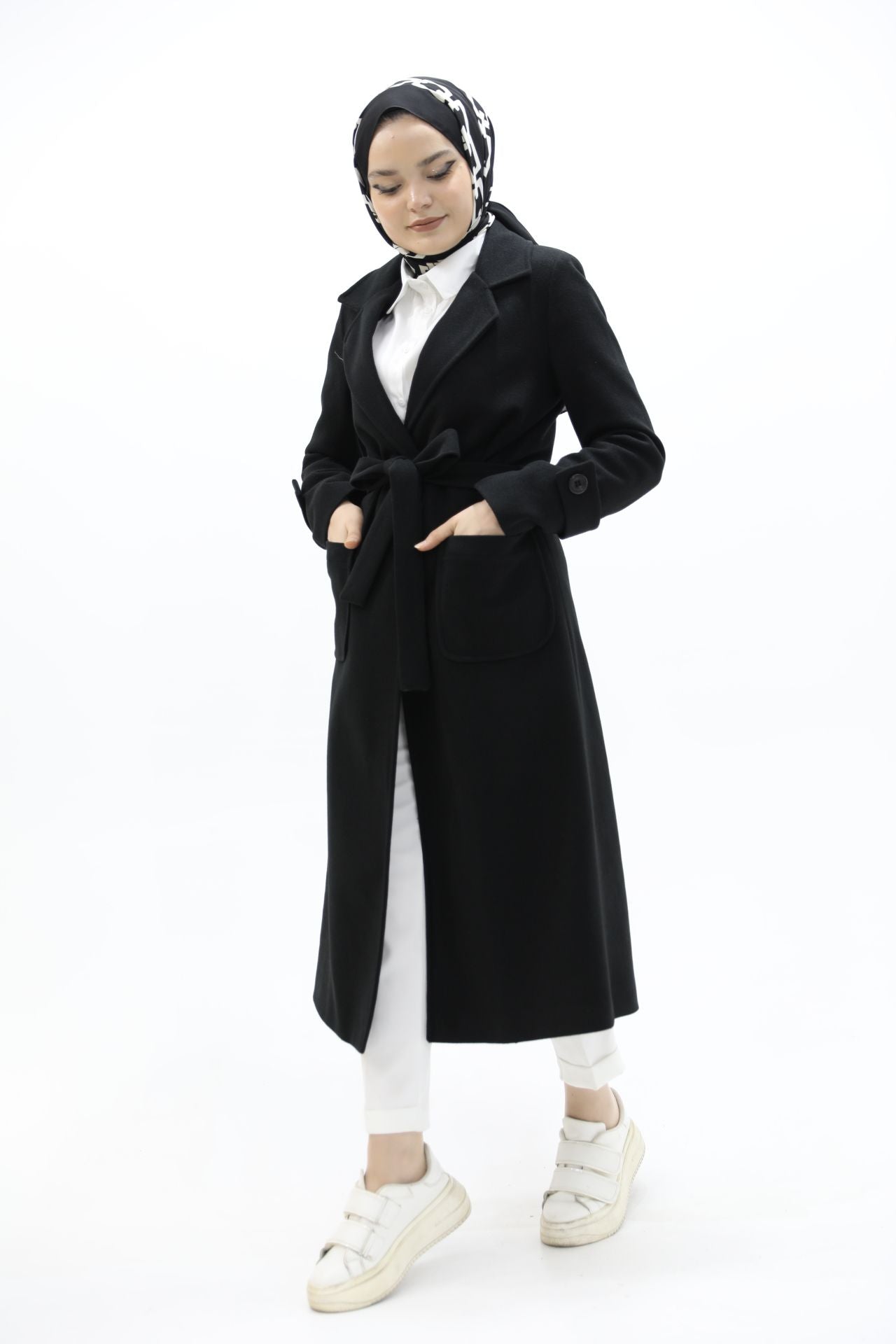 Pocketed Cashmere Coat Black