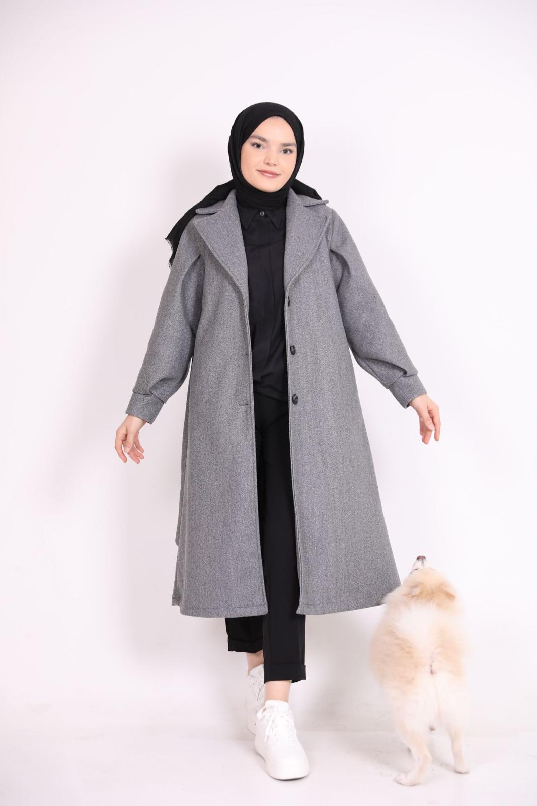 Bracelet Sleeve Belted Coat Gray