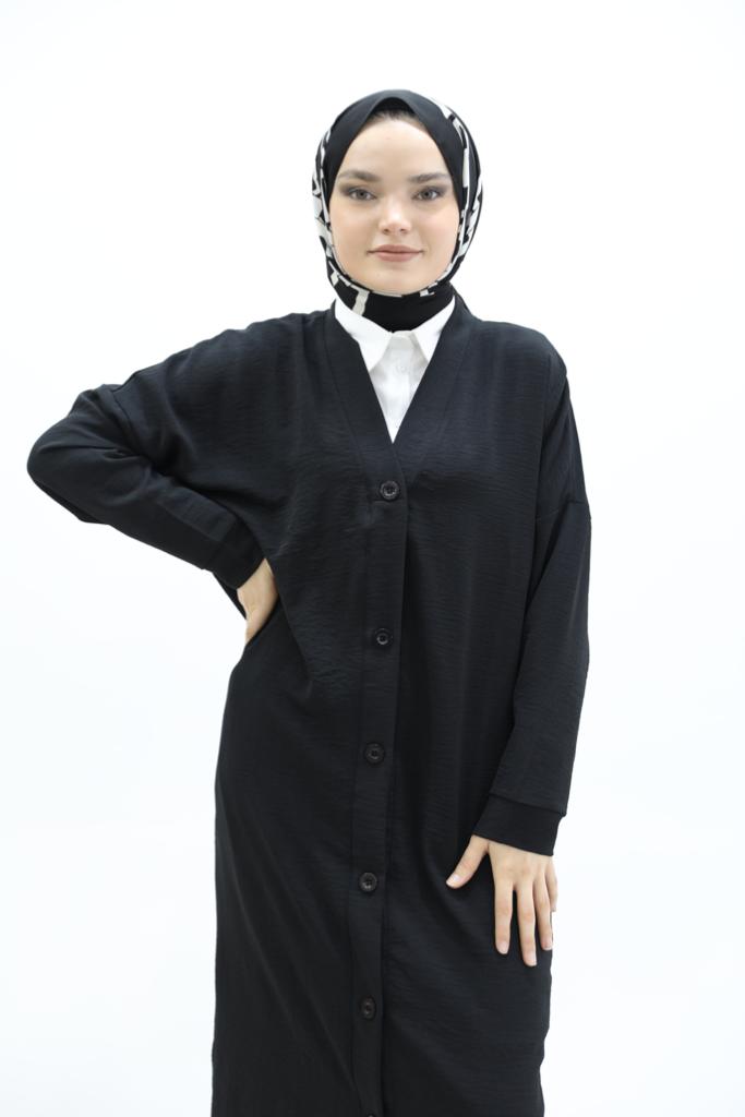 Buttoned Ayrobin Fabric Tunic Black