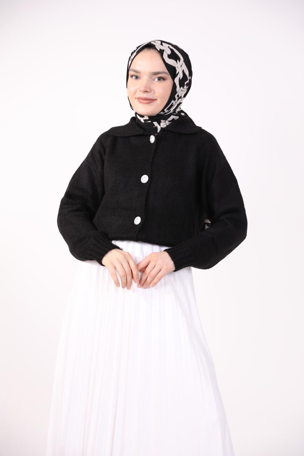 Düğmeli Kısa Hırka Siyah