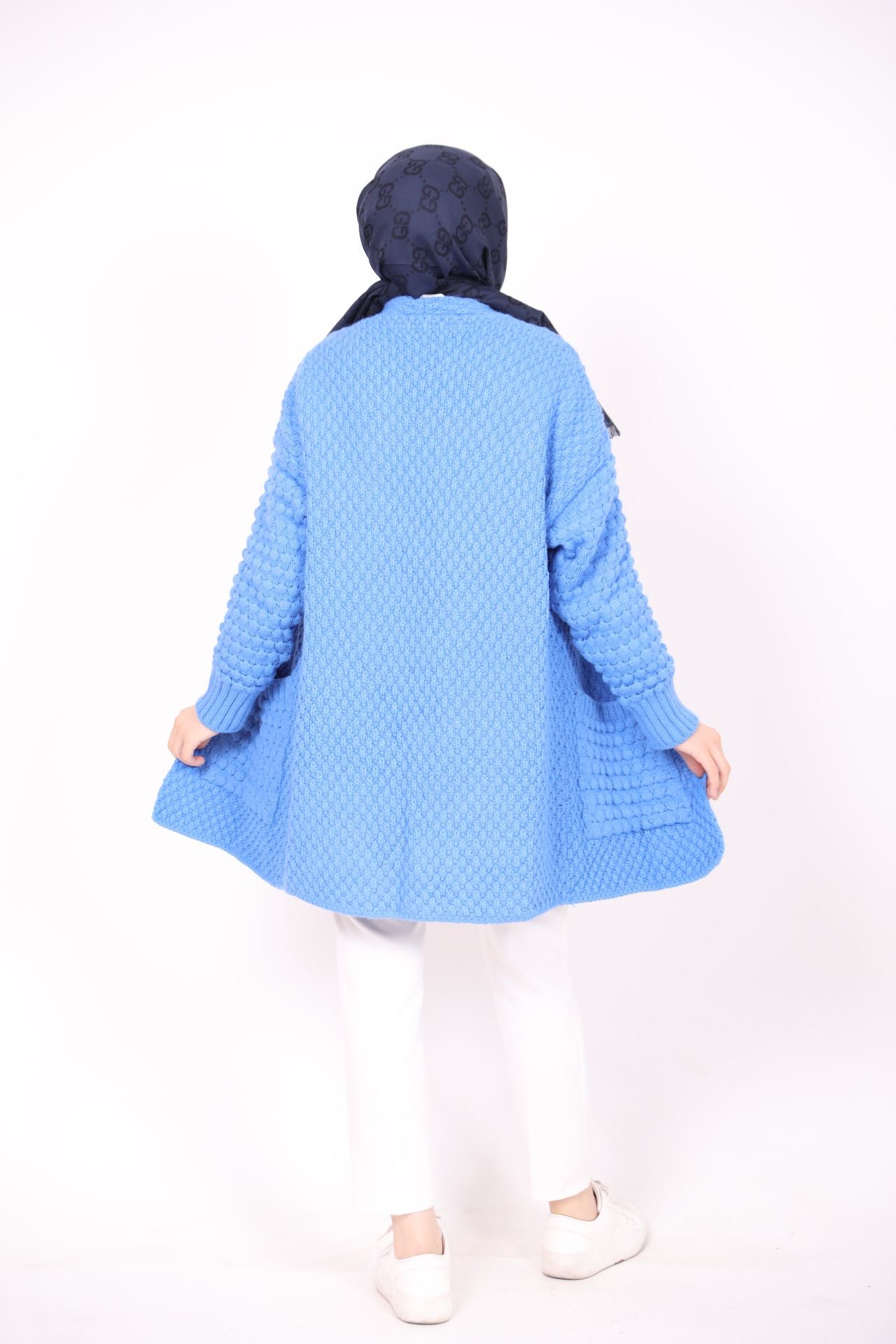 Double Pocket Knitted Model Cardigan Blue