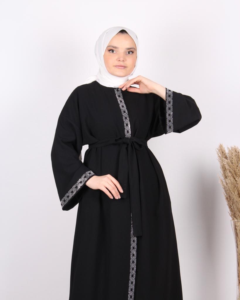 Stone Embroidered Abaya Black