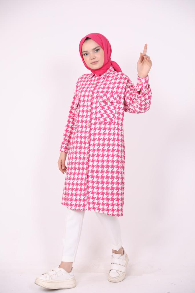 Houndstooth Araboy Double Pocket Shirt Pink