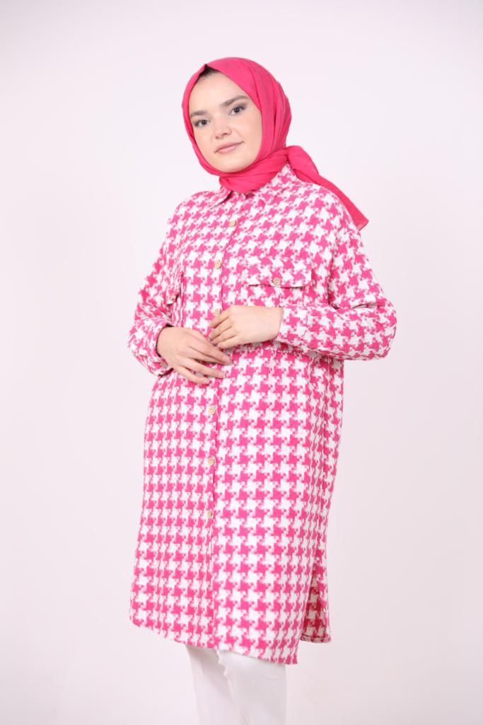 Houndstooth Araboy Double Pocket Shirt Pink