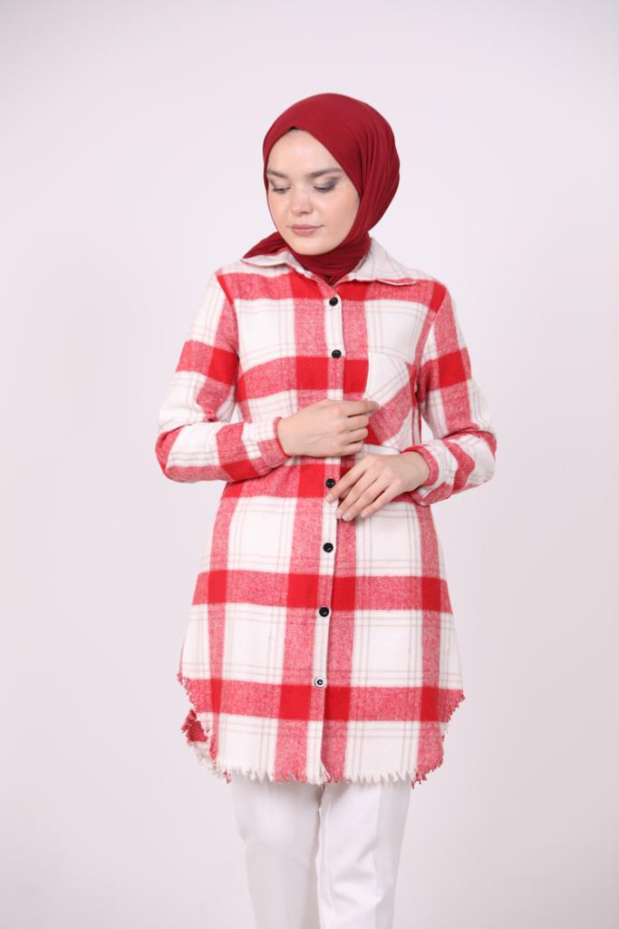 Kare Desen Oduncu Gömlek Kırmızı