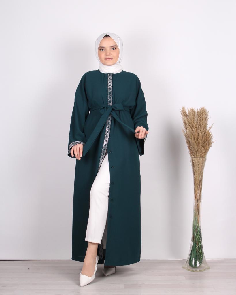 Stone Embroidered Abaya Green