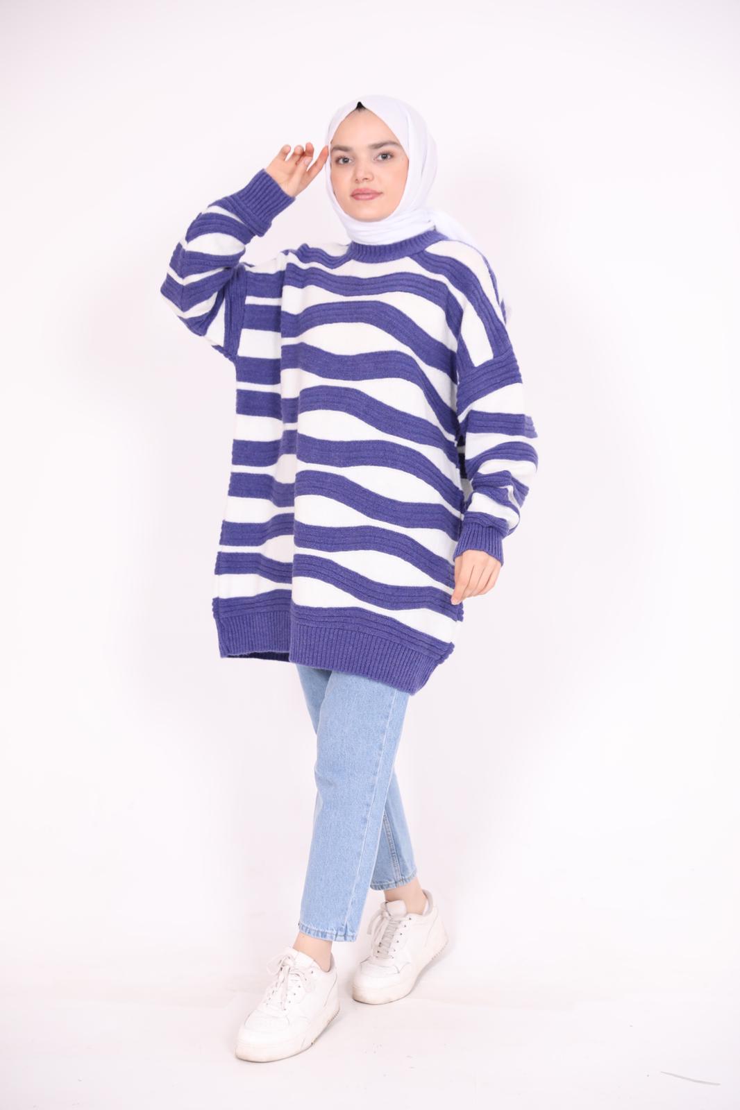 Stripe Pattern Araboy Sweater Purple
