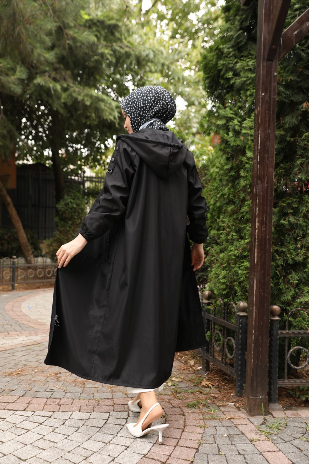 Fermuarlı Trençkot Siyah