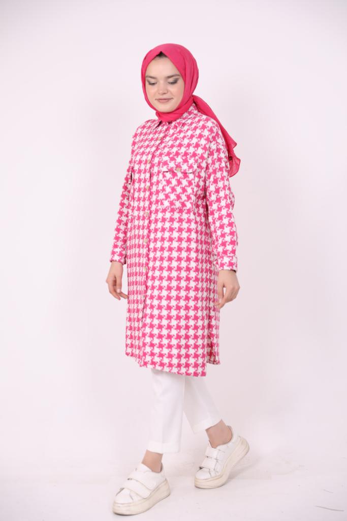 Houndstooth Araboy Double Pocket Shirt Pink