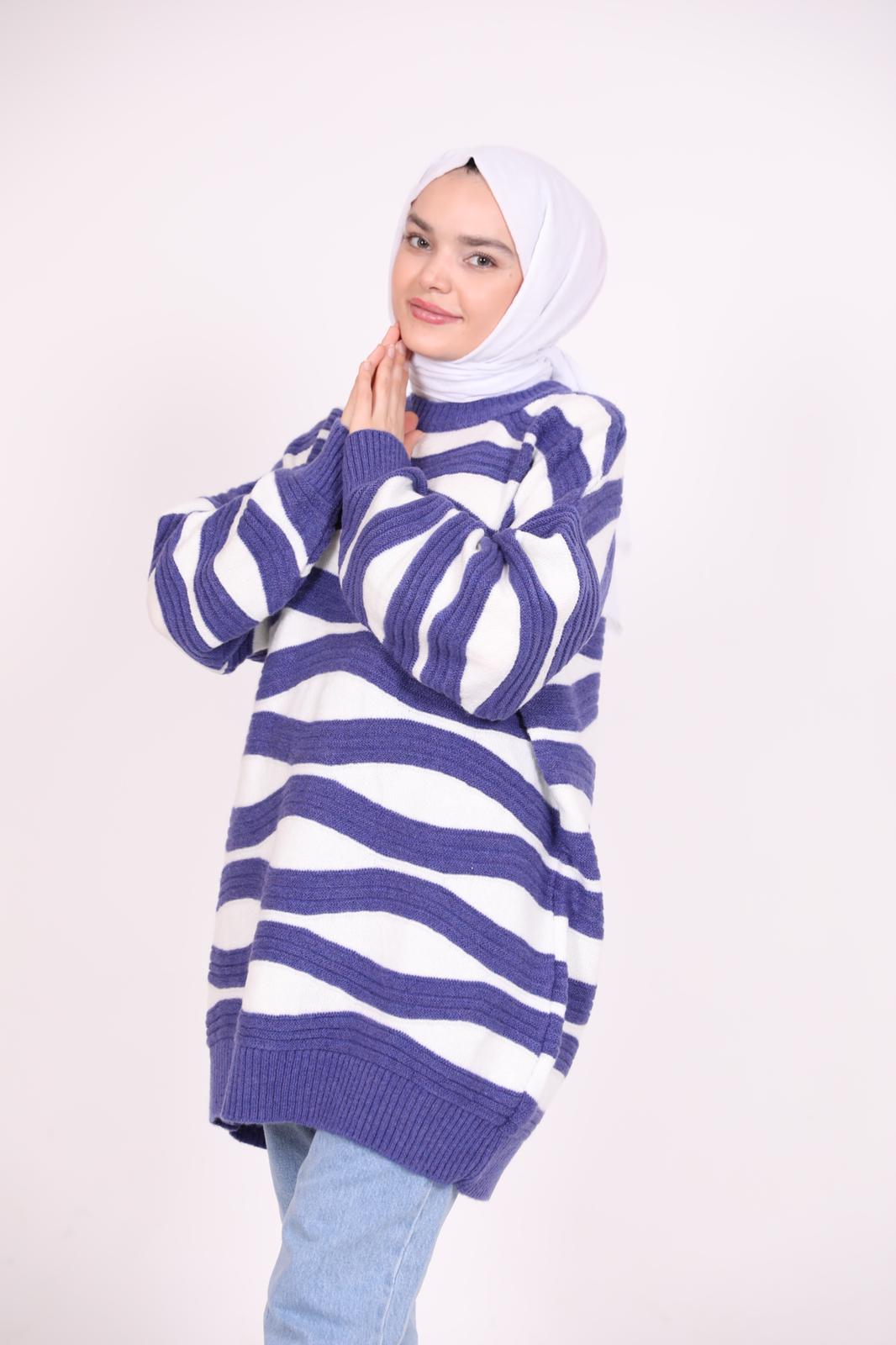 Stripe Pattern Araboy Sweater Purple