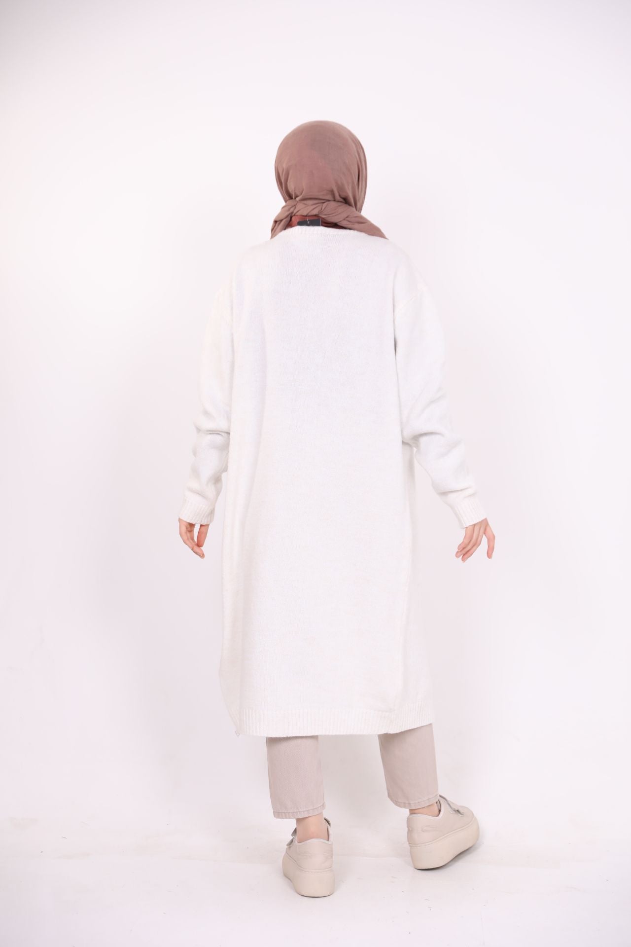 Long Cardigan with Pockets White
