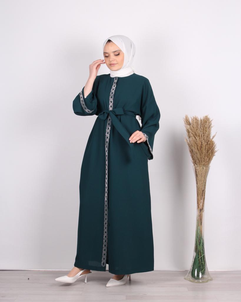 Stone Embroidered Abaya Green