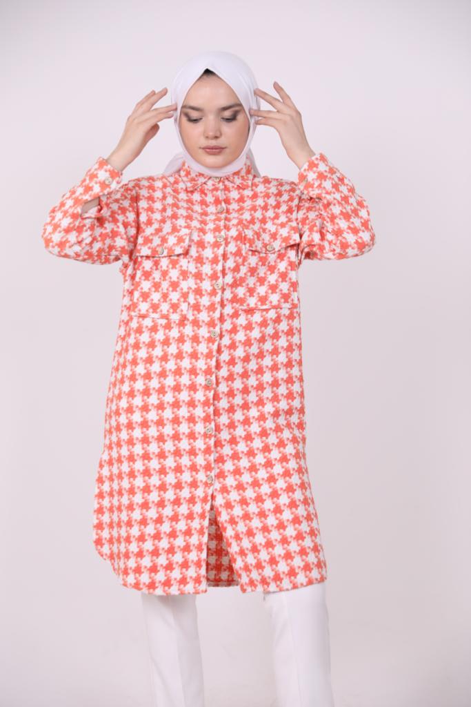 Houndstooth Araboy Double Pocket Shirt Orange