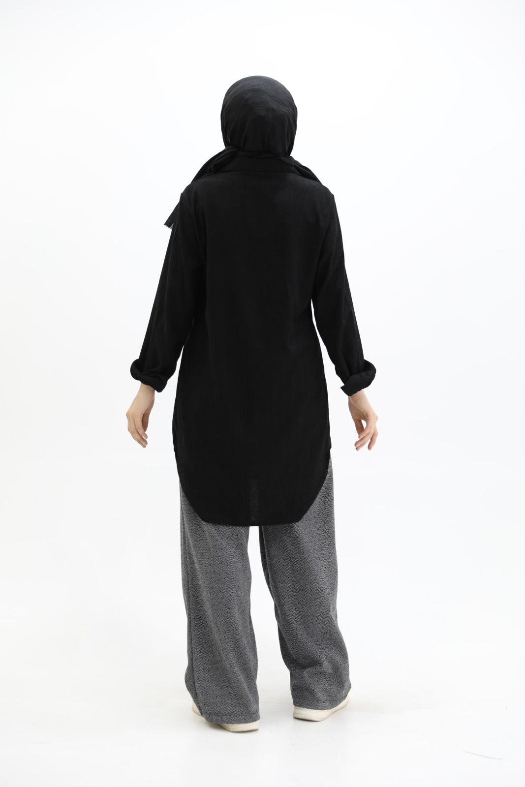 Velvet Shirt with Pockets Black