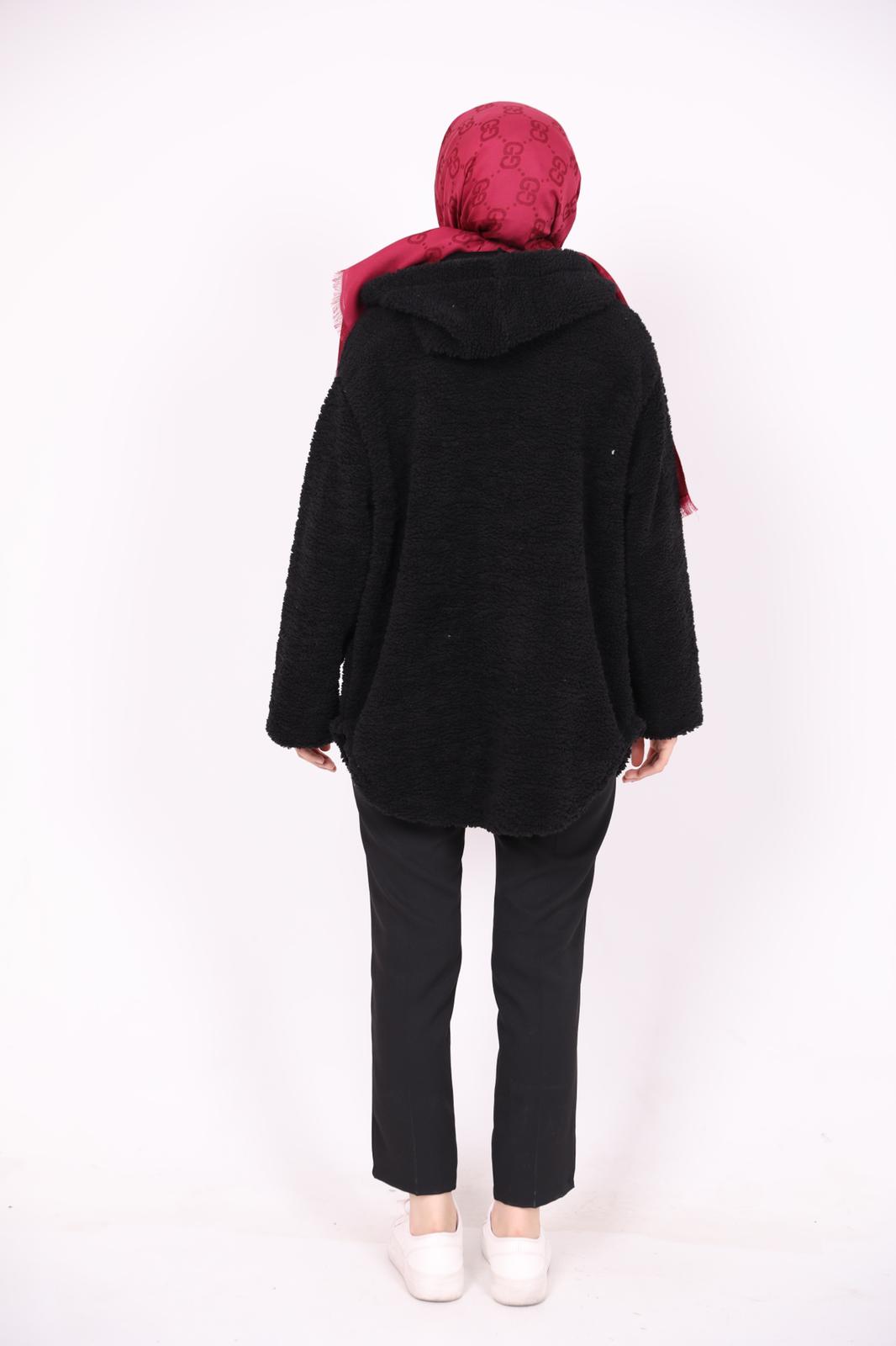 Kapşonlu Peluş Sweat Siyah