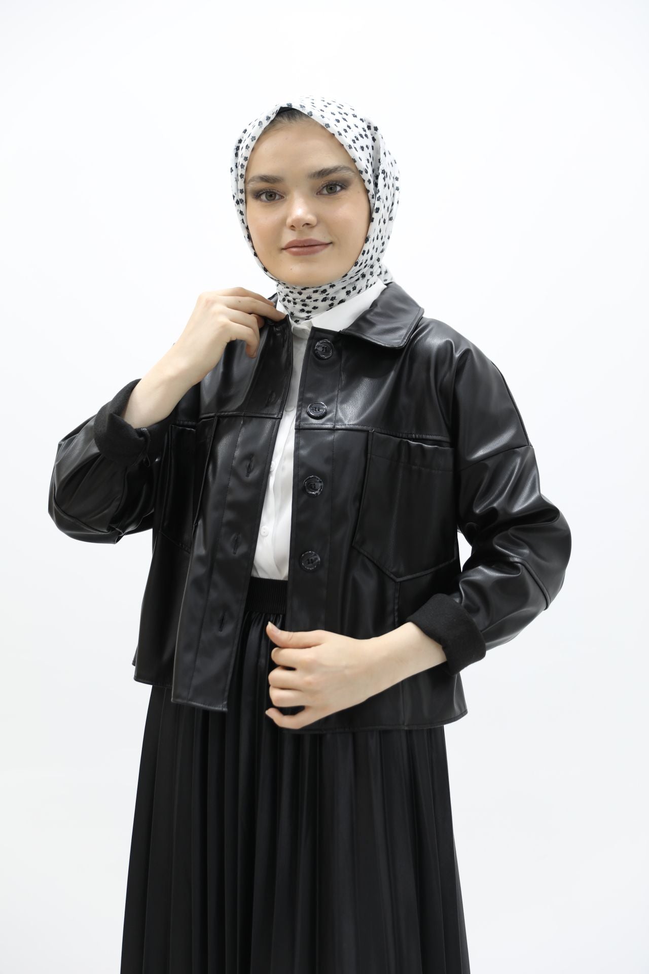 Short Leather Jacket Black