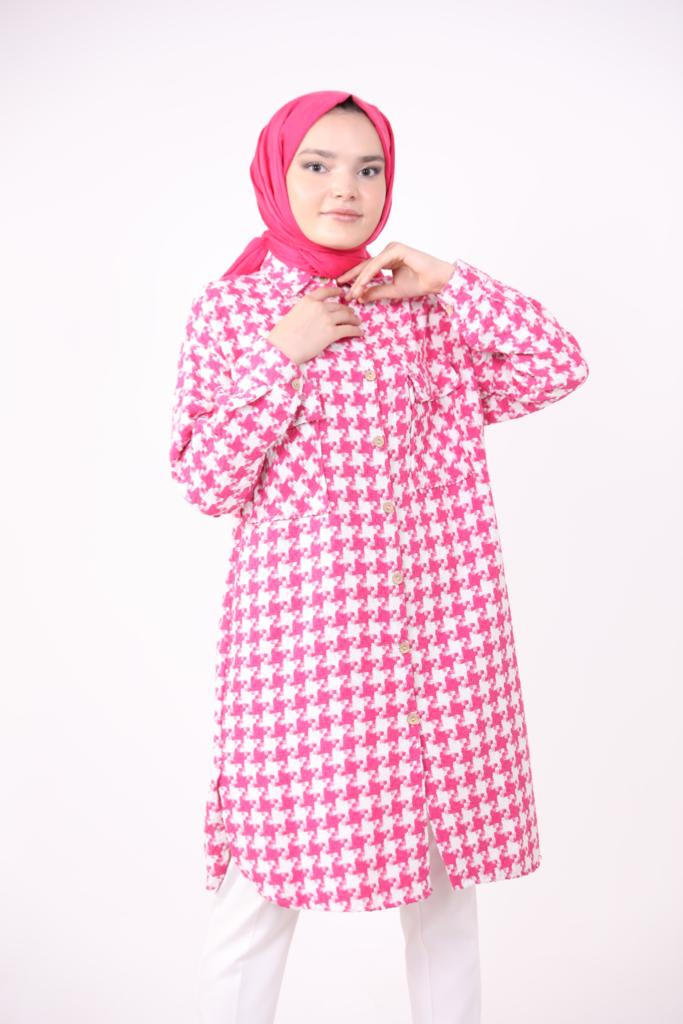 Houndstooth Araboy Double Pocket Shirt Pink