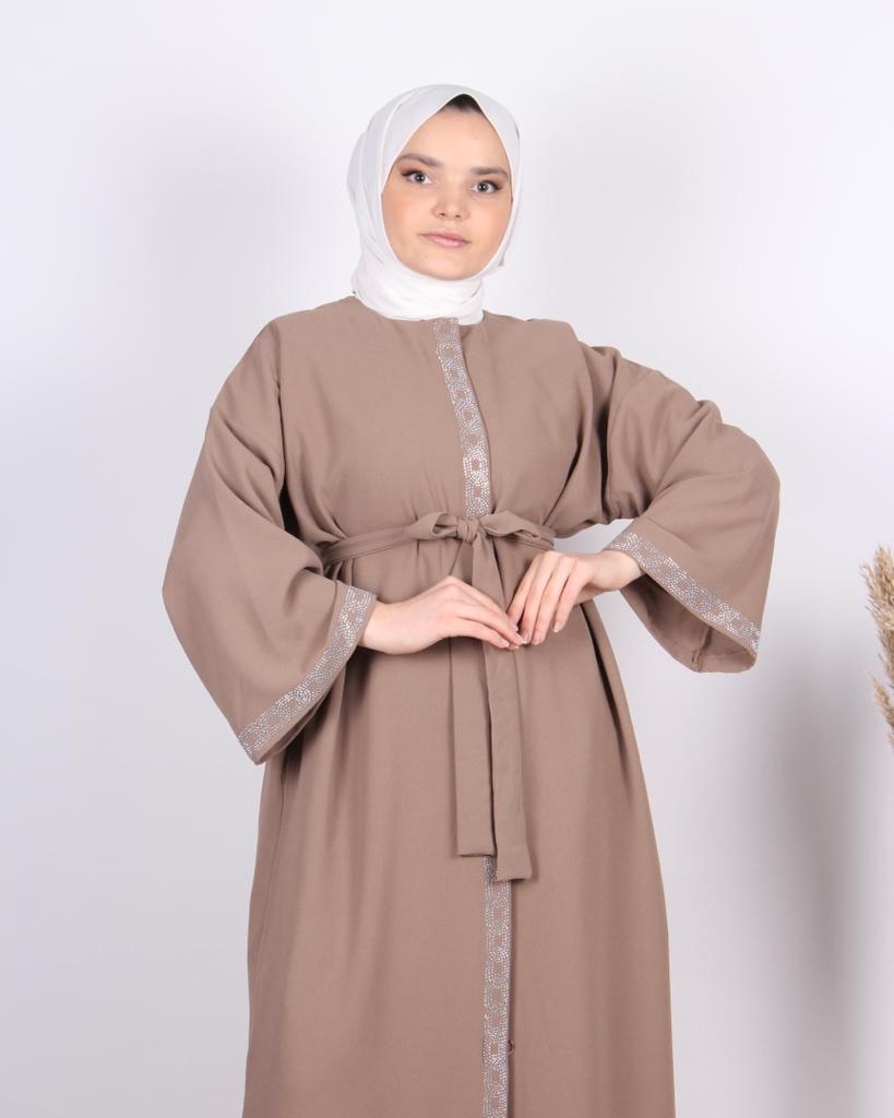 Stone Embroidered Abaya Mink