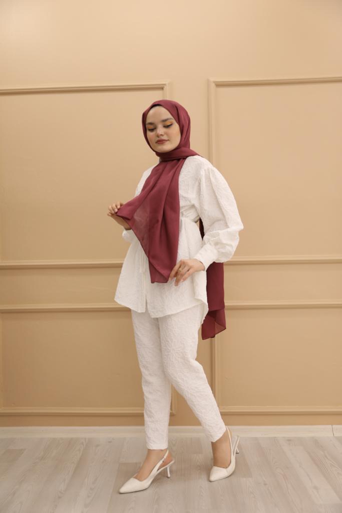 Embossed Belted Double Suit White