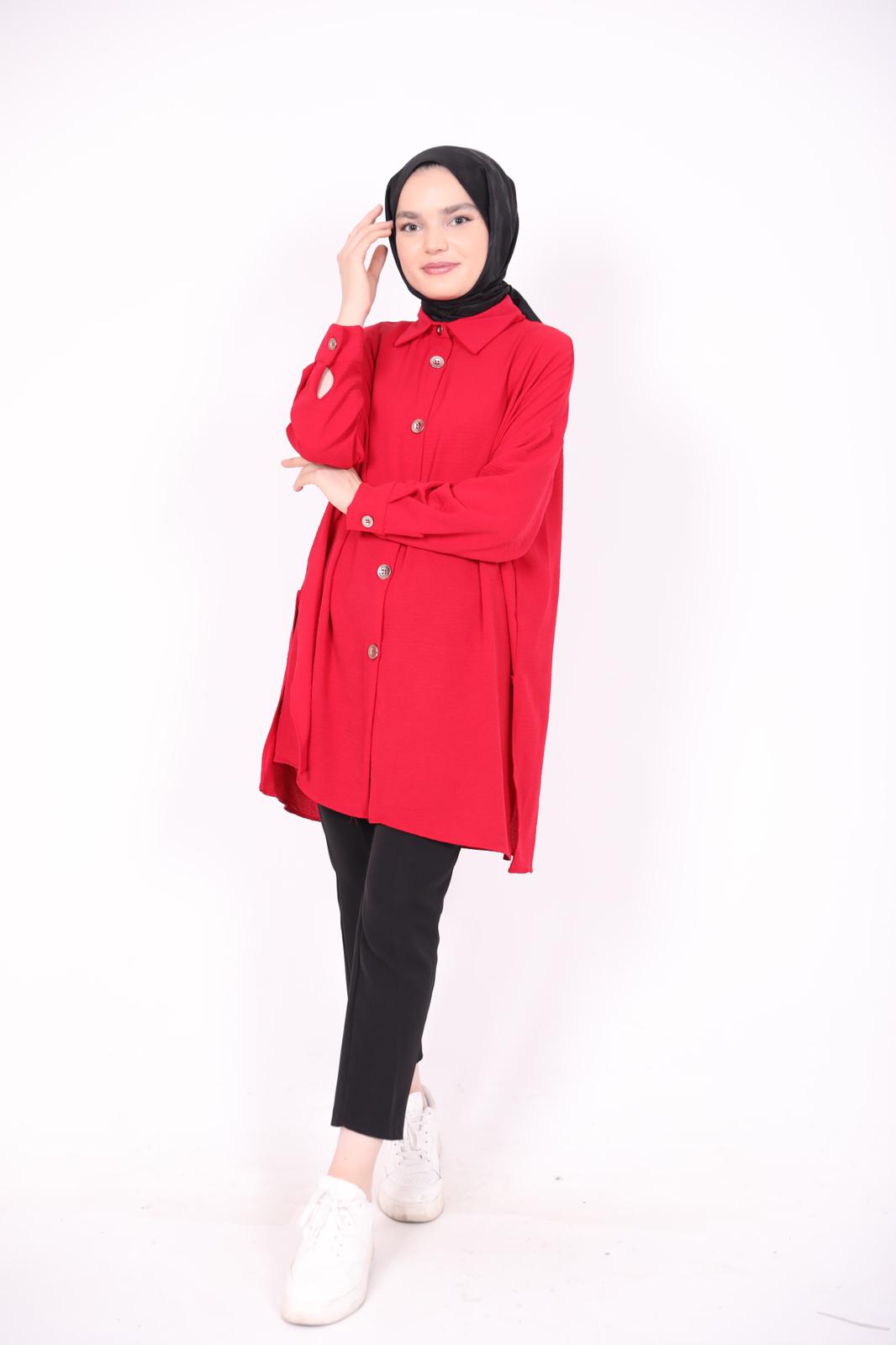 Wide Buttoned Ayrobin Shirt Red