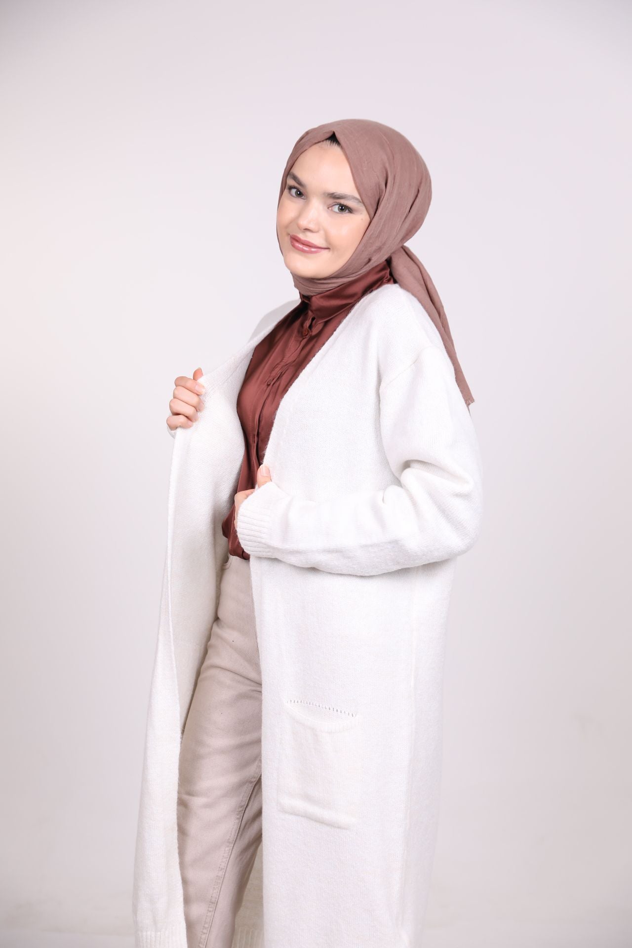 Long Cardigan with Pockets White
