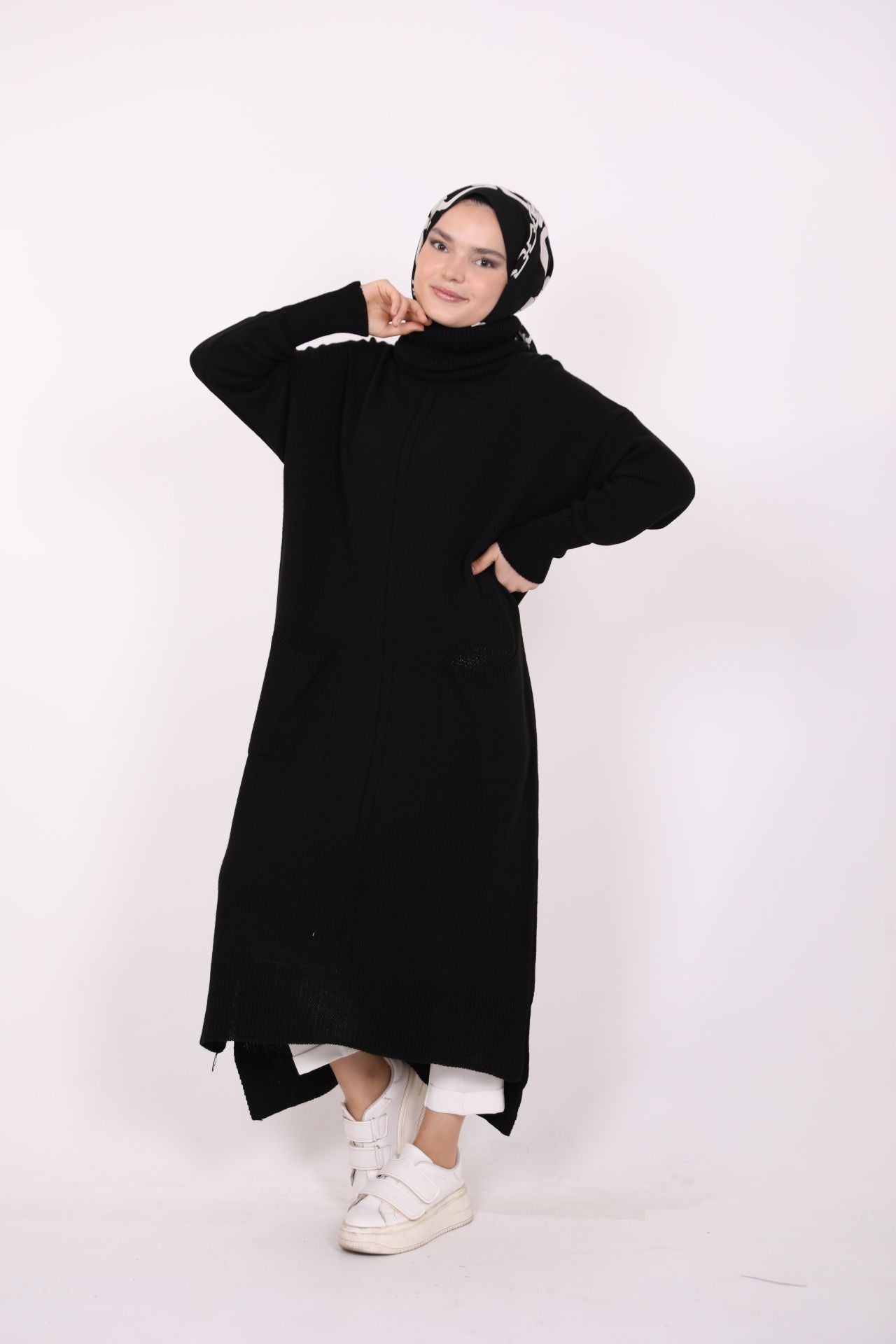 Cepli Uzun Triko Tunik Siyah