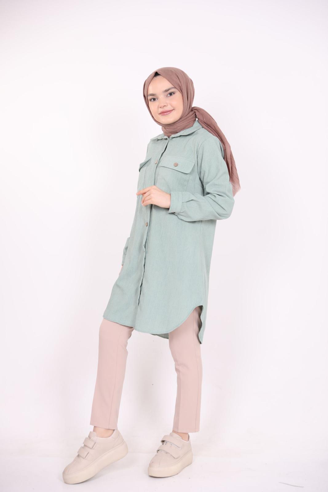 Velvet Shirt with Pockets Water Green