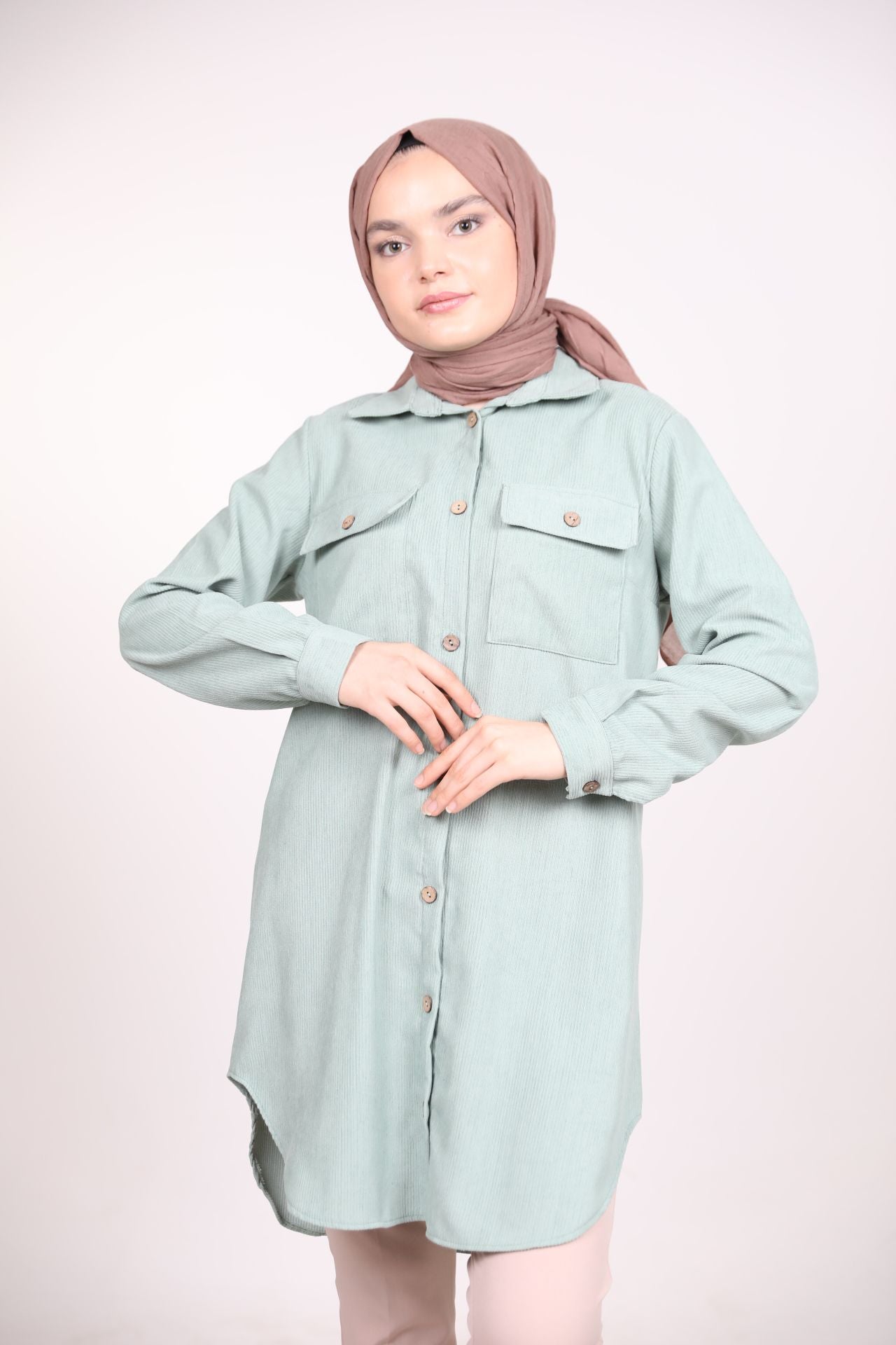 Velvet Shirt with Pockets Water Green