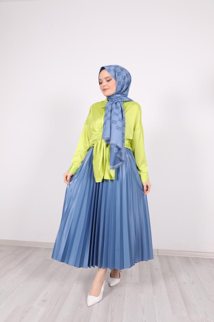Solid Color Satin Shirt Pistachio Green