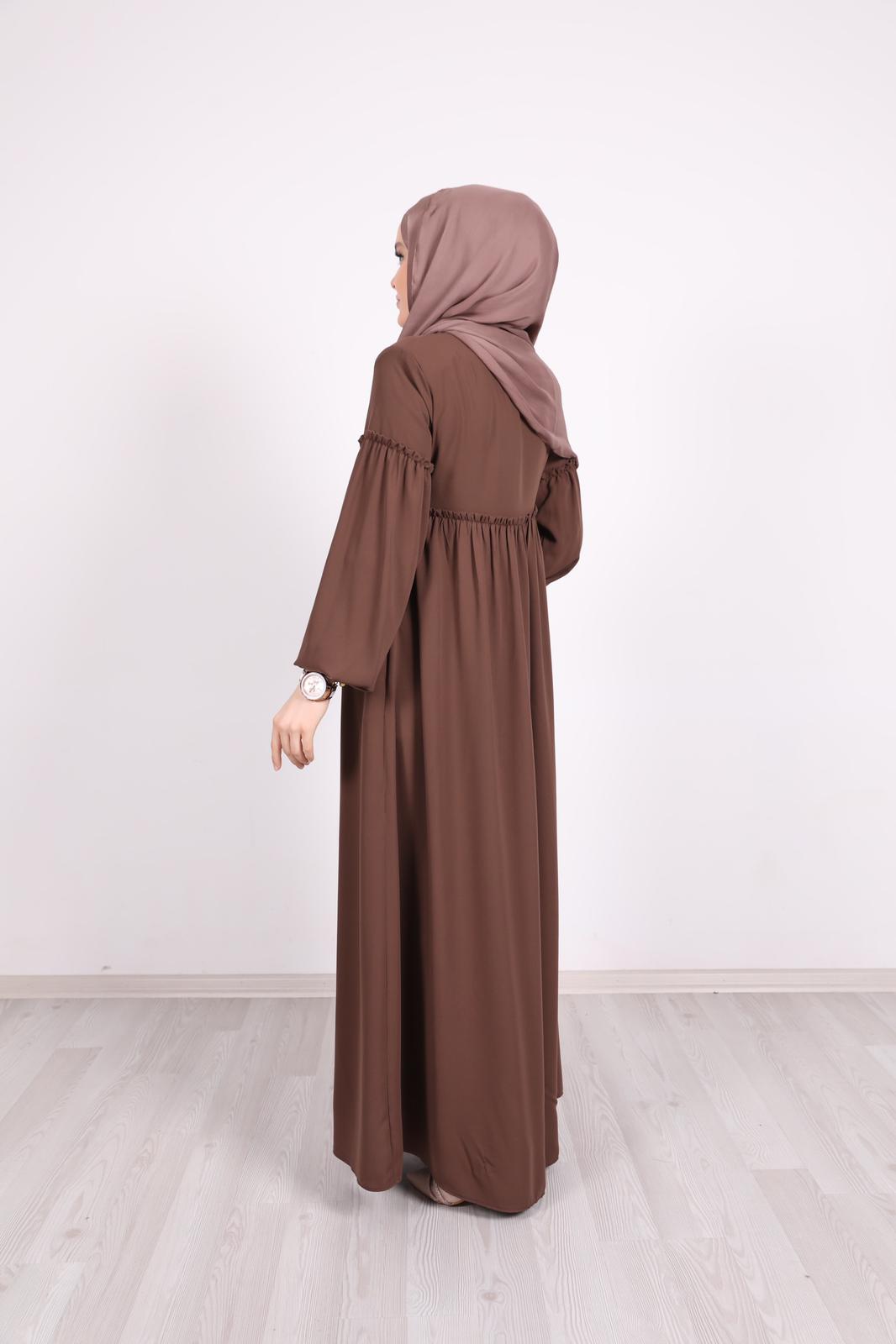 Ruffle Detailed Abaya Brown