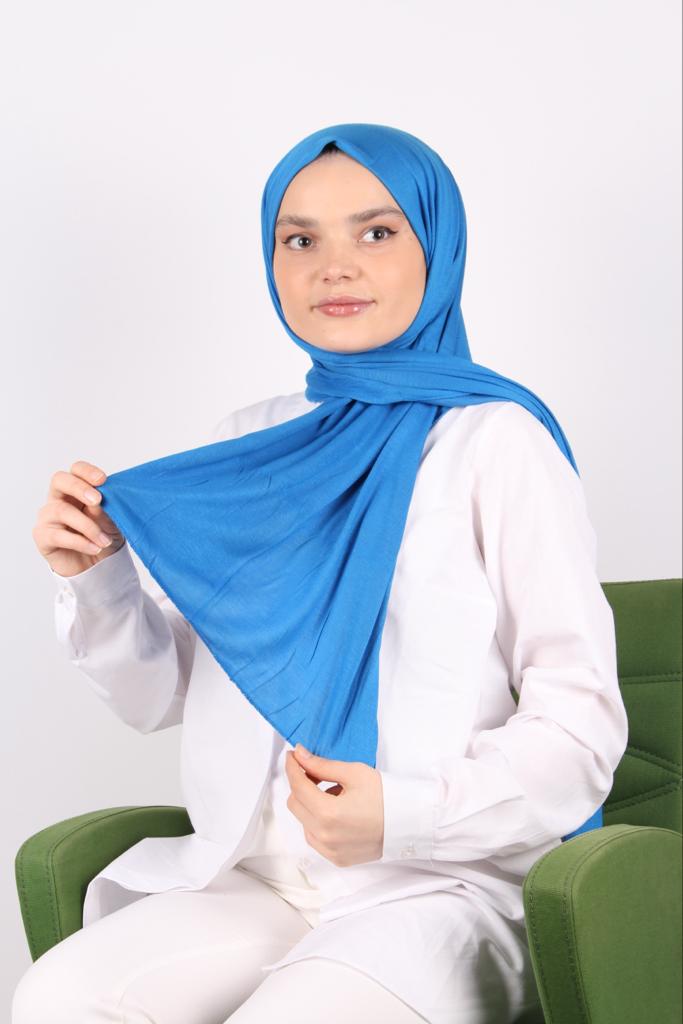 Plain Color Combed Cotton Shawl Blue