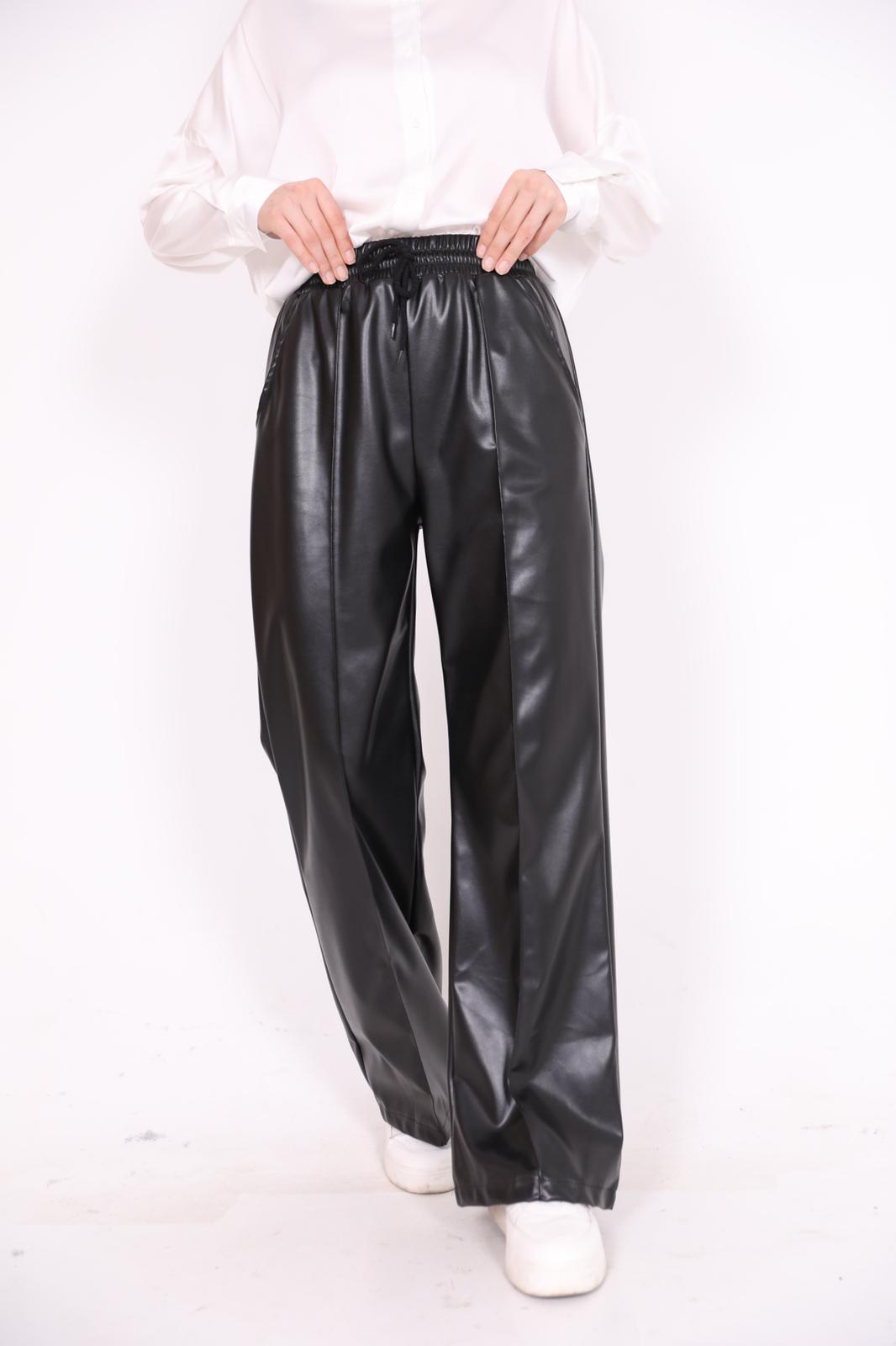 Leather Palazzo Trousers Black