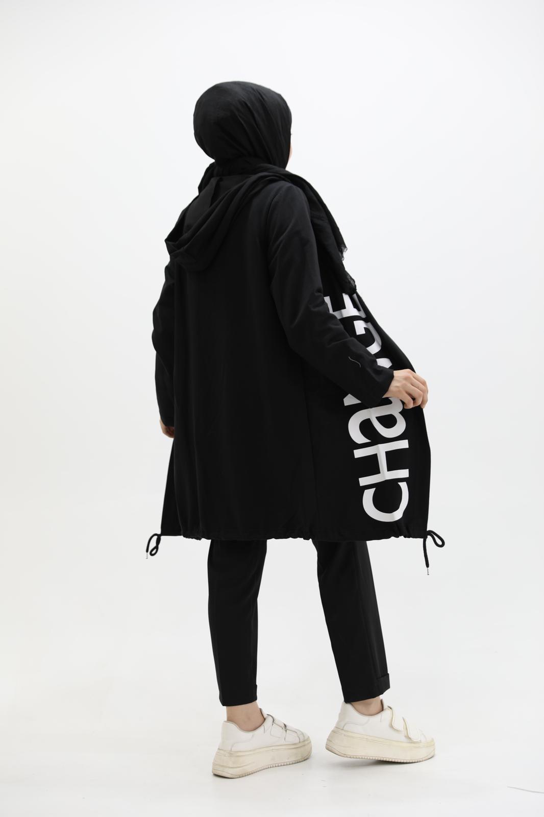 Printed Hooded Sweat Cardigan Black