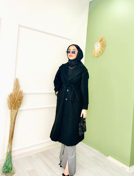 Bracelet Sleeve Belted Coat Black