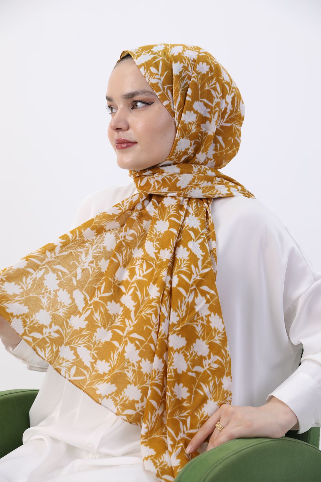 Leaf Patterned Shawl Mustard