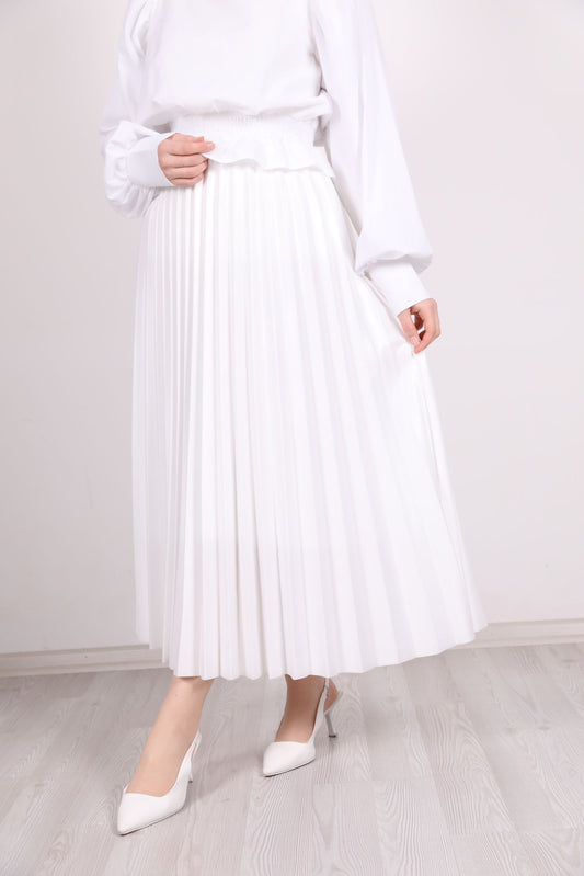 Leather Look Pleated Skirt White