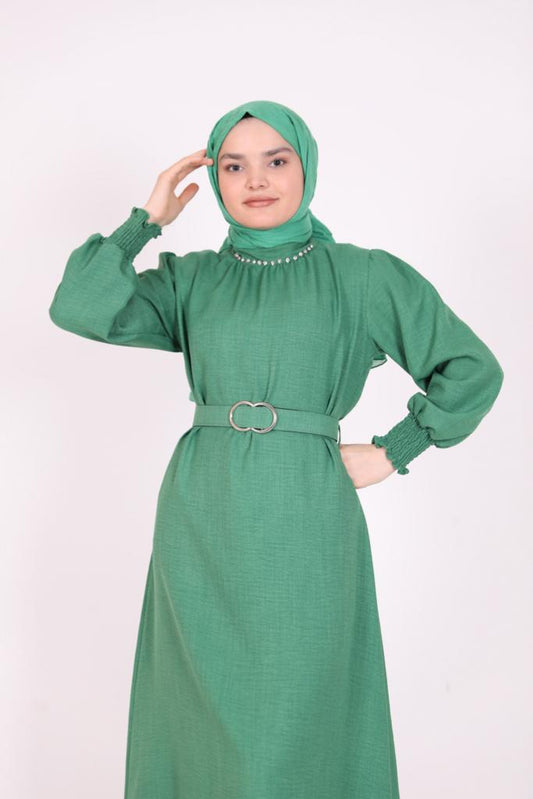 Stoned Belted Dress Green
