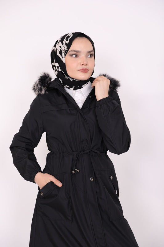 Pocket Detailed Fur Coat Black